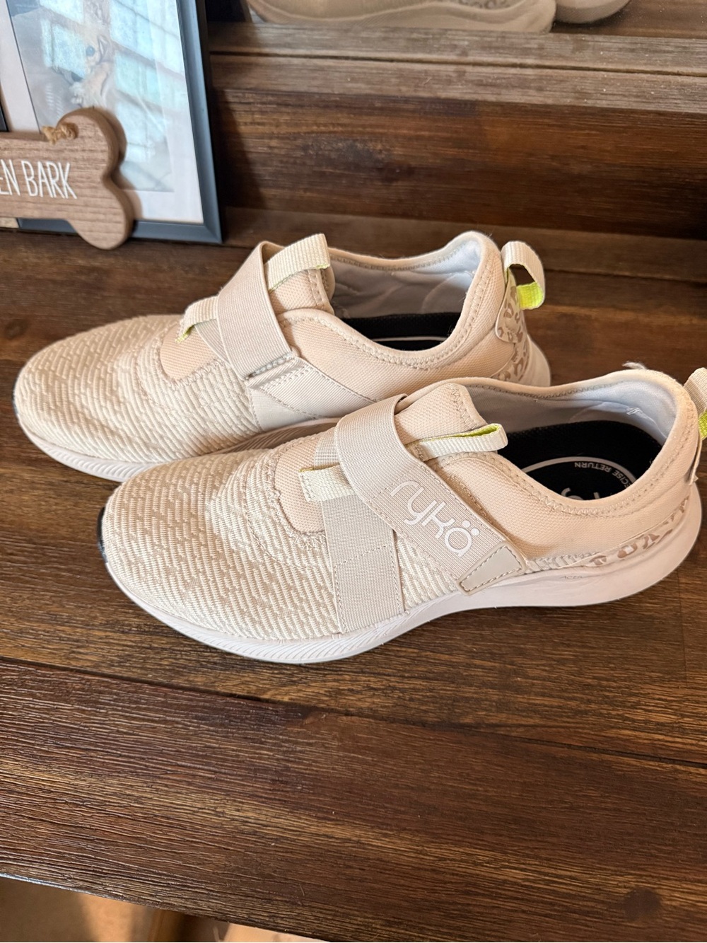Ryka Slip-On Sneakers in Light Beige with Neon Accent